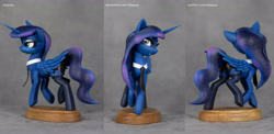 Size: 3366x1642 | Tagged: safe, artist:h1ppezz, princess luna, alicorn, pony, g4, figurine, irl, necktie, photo, solo