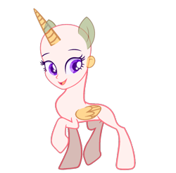 Size: 1634x1600 | Tagged: safe, original species, human head pony, abomination, base, colored eyelashes, colored pupils, cursed, cursed image, ear, eyebrows, folded wings, horn, human face on pony, human head, long horn, multiple ears, nightmare fuel, not salmon, open mouth, open smile, raised eyebrow, raised eyebrows, raised hoof, simple background, smiling, transparent background, wat, what has magic done, what has science done, wings