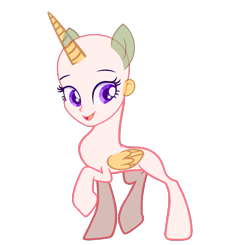 Size: 1634x1600 | Tagged: safe, original species, human head pony, abomination, base, colored eyelashes, colored pupils, cursed, cursed image, ear, eyebrows, folded wings, horn, human face on pony, human head, long horn, multiple ears, nightmare fuel, not salmon, open mouth, open smile, raised eyebrow, raised eyebrows, raised hoof, simple background, smiling, solo, transparent background, wat, what has magic done, what has science done, wings