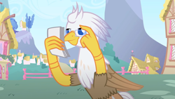 Size: 1280x720 | Tagged: safe, artist:mlp-silver-quill, oc, oc:silver quill, hippogriff, after the fact, after the fact:flight to the finish, glasses, ponyville, stack of papers