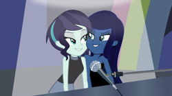 Size: 1920x1077 | Tagged: safe, artist:grapefruit-face, derpibooru exclusive, screencap, coloratura, oc, oc:starlight pianissimo, human, equestria girls, g4, bedroom eyes, canon x oc, duo, lidded eyes, looking at each other, looking at someone, musical instrument, piano, rule 63, shipping, spotlight