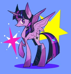 Size: 1268x1314 | Tagged: safe, artist:squiggleliggle, twilight sparkle, alicorn, pony, g4, concave belly, long legs, raised hoof, redesign, side view, simple background, slender, solo, standing, stylized, thin, twilight sparkle (alicorn), twilight sparkle's cutie mark