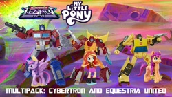 Size: 1600x900 | Tagged: safe, artist:robertsonskywa1, sunny starscout, sunset shimmer, twilight sparkle, alicorn, earth pony, human, pony, robot, equestria girls, g4, g5, my little pony equestria girls: better together, action figure, digibash, multipack, optimus prime, photo, rodimus, sunstreaker, toy, transformers, transformers legacy, twilight sparkle (alicorn)