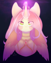 Size: 2705x3376 | Tagged: safe, artist:asusya, oc, oc only, oc:peach tao, alicorn, pony, alicorn oc, armor, armored pony, bust, female, high res, horn, looking at you, magic, magic aura, mare, portrait, wings