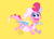 Size: 3579x2551 | Tagged: safe, artist:janegumball, pinkie pie, dragon, g4, dragoness, dragonified, female, high res, open mouth, open smile, pinkiedragon, running, simple background, smiling, solo, species swap, spread wings, spyro the dragon (series), the legend of spyro, wings, yellow background