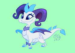 Size: 3579x2551 | Tagged: safe, artist:janegumball, rarity, dragon, g4, crossover, dragoness, dragonified, female, green background, high res, horns, peytral, raridragon, simple background, smiling, solo, species swap, spyro the dragon (series), the legend of spyro