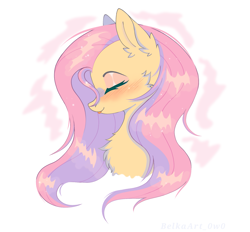 Size: 1641x1522 | Tagged: safe, artist:belkaart0w0, fluttershy, pegasus, pony, g4, :p, blushing, bust, chest fluff, cute, ear fluff, eyes closed, female, mare, shyabetes, solo, tongue out