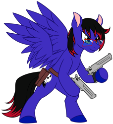 Size: 1839x2016 | Tagged: safe, artist:thescornfulreptilian, oc, oc only, oc:blue specter, pegasus, pony, glasses, gun, handgun, male, pistol, simple background, solo, stallion, transparent background