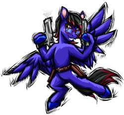 Size: 2794x2592 | Tagged: safe, artist:thescornfulreptilian, oc, oc only, oc:blue specter, pegasus, pony, glasses, gun, handgun, high res, male, pistol, simple background, solo, stallion, transparent background