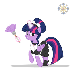 Size: 2000x2000 | Tagged: safe, artist:elementbases, artist:r4hucksake, twilight sparkle, alicorn, pony, g4, alternate hairstyle, base used, blushing, clothes, collar, cute, dress, duster, female, glowing, glowing horn, grin, high res, hoof shoes, horn, magic, maid, maid headdress, maidlight sparkle, mare, raised hoof, simple background, skirt, smiling, solo, transparent background, twiabetes, twilight sparkle (alicorn)