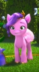 Size: 360x660 | Tagged: safe, screencap, pipp petals, pegasus, pony, cutie blossom bash, g5, my little pony: make your mark, my little pony: make your mark chapter 5, spoiler:g5, spoiler:my little pony: make your mark, spoiler:my little pony: make your mark chapter 5, spoiler:mymc05e01, diadem, filly, filly pipp petals, jewelry, regalia, solo, tiara, younger