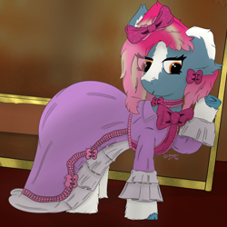 Size: 4000x4000 | Tagged: safe, artist:spiroudada, oc, oc only, earth pony, pony, clothes, cute, dress, earth pony oc, female, mare, pink, smiling