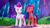 Size: 1280x720 | Tagged: safe, screencap, sunny starscout, zipp storm, earth pony, pegasus, pony, father of the bridlewood, g5, my little pony: make your mark, my little pony: make your mark chapter 5, official, spoiler:g5, bag, bridlewood, female, fluttershy's cutie mark, looking at each other, looking at someone, mane stripe sunny, mare, rainbow dash's cutie mark, saddle bag, twilight's cutie mark, unshorn fetlocks