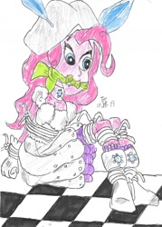 Size: 917x1280 | Tagged: safe, artist:godzilla713, pinkie pie, human, equestria girls, g4, bondage, cloth gag, female, gag, simple background, white background