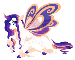 Size: 4200x3400 | Tagged: safe, artist:gigason, oc, oc only, oc:agathina, changepony, hybrid, blue eyes, blue sclera, cloven hooves, colored hooves, colored horn, curved horn, female, horn, interspecies offspring, leonine tail, long fetlocks, looking at you, magical gay spawn, multicolored horn, offspring, parent:shining armor, parent:thorax, raised hoof, simple background, slit pupils, smiling, solo, standing, tail, transparent background, transparent wings, unshorn fetlocks, watermark, wings