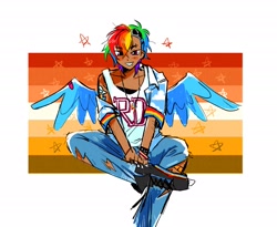 Size: 2048x1676 | Tagged: safe, artist:bardsadventure, rainbow dash, human, g4, human coloration, humanized, pride flag, simple background