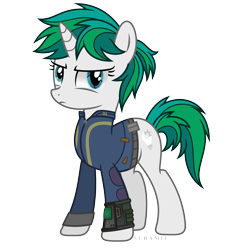 Size: 6000x6000 | Tagged: safe, artist:suramii, oc, oc:silber, pony, unicorn, fallout equestria, absurd resolution, clothes, fallout, female, jumpsuit, mare, simple background, solo, transparent background, vault suit