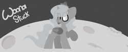 Size: 9680x4000 | Tagged: safe, artist:moonydusk, princess luna, alicorn, pony, moonstuck, g4, ;p, female, filly, hat, monochrome, one eye closed, tongue out, woona, younger