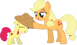 Size: 1802x1068 | Tagged: safe, artist:prixy05, apple bloom, applejack, earth pony, pony, g4, apple sisters, applejack's hat, cowboy hat, duo, hat, siblings, simple background, sisters, transparent background, vector