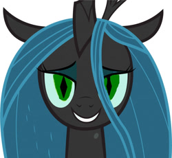 Size: 835x767 | Tagged: safe, queen chrysalis, changeling, changeling queen, g4, bust, female, grin, lidded eyes, simple background, slit pupils, smiling, solo, white background