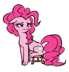 Size: 1000x1044 | Tagged: safe, artist:king-kakapo, pinkie pie, earth pony, pony, g4, female, floppy ears, frown, lidded eyes, mare, simple background, sitting, solo, stool, white background