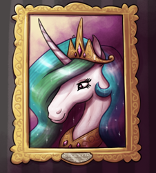 Size: 1000x1106 | Tagged: safe, artist:king-kakapo, princess celestia, alicorn, pony, g4, bust, female, hoers, mare, picture frame, redraw, smiling, solo