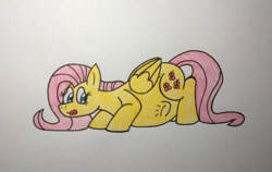 Size: 928x588 | Tagged: safe, artist:gameponygirl1, fluttershy, pegasus, pony, g4, eaten alive, female, mare, simple background, solo, traditional art, vore, white background