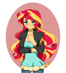 Size: 3104x3467 | Tagged: safe, artist:kittyrosie, sunset shimmer, human, equestria girls, g4, blushing, breasts, cleavage, female, high res, solo