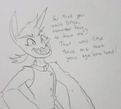 Size: 2048x1845 | Tagged: safe, artist:pony quarantine, oc, oc only, diamond dog, dialogue, diamond dog oc, grayscale, monochrome, open mouth, pencil drawing, solo, traditional art