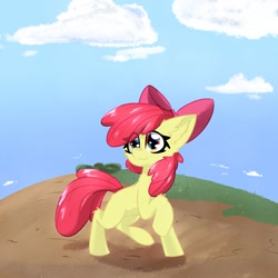 Size: 2000x2000 | Tagged: safe, artist:jubyskylines, apple bloom, earth pony, pony, g4, female, filly, foal, high res, raised hoof, smiling, solo