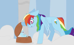 Size: 750x453 | Tagged: safe, artist:xxcatdemon1995xx, rainbow dash, oc, oc:cumulus, pegasus, pony, fanfic:instant mom, g4, adopted, adopted offspring, adoption, baby, baby pony, female, mare, momma dash, parent:rainbow dash