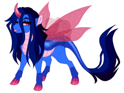 Size: 3600x2700 | Tagged: safe, artist:gigason, oc, oc only, oc:dynastinae, changepony, hybrid, ;p, coat markings, colored hooves, colored horn, colored sclera, curved horn, eyeshadow, female, gradient hooves, high res, hoof polish, horn, hybrid oc, leonine tail, magenta eyes, magical gay spawn, makeup, mare, obtrusive watermark, offspring, one eye closed, pale belly, parent:pharynx, parent:shining armor, pink sclera, simple background, slit pupils, socks (coat markings), solo, sparkly wings, standing, tail, tongue out, transparent background, transparent wings, watermark, wings, wink