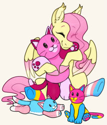 Size: 1081x1260 | Tagged: safe, artist:malphym, fluttershy, pegasus, pony, g4, clothes, pansexual pride flag, plushie, pride, pride flag, socks, solo, trans fluttershy, transgender, transgender pride flag