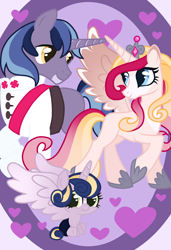 Size: 828x1213 | Tagged: safe, artist:monochrome-sunsets, princess cadance, princess flurry heart, shining armor, pony, g4, alternate design, concave belly, slender, thin, trio