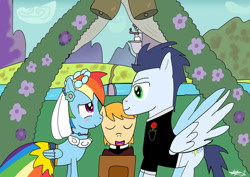 Size: 749x530 | Tagged: safe, artist:helsaabi, rainbow dash, soarin', pegasus, pony, g4, blushing, bride, clothes, dress, female, groom, looking at each other, looking at someone, male, mare, marriage, ship:soarindash, shipping, smiling, smiling at each other, stallion, straight, tuxedo, wedding, wedding dress