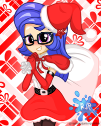 Size: 2015x2490 | Tagged: safe, artist:rjp.rammy, oc, oc:margaret hailey, human, equestria girls, g4, christmas, clothes, costume, female, glasses, hat, high res, holiday, santa costume, santa hat, solo