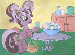 Size: 2560x1859 | Tagged: safe, artist:lilacdash, cheerilee (g3), earth pony, pony, g3, g3.5, easter, easter egg, egg, female, holiday, mare, solo, traditional art