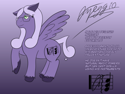 Size: 3200x2400 | Tagged: safe, oc, oc only, oc:arpeggio, cutie mark, gradient background, high res, reference sheet, sheet music, solo