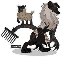 Size: 2599x2325 | Tagged: safe, artist:besamon, oc, oc only, cyborg, dog, goat, hellhound, sheep, fallout equestria, barely pony related, claws, duo, female, fluffy, high res, implants, paws, simple background, vector, white background