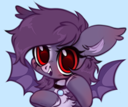 Size: 3577x3000 | Tagged: artist needed, source needed, safe, oc, oc:pestyskillengton, bat pony, pony, bust, chibi, collar, fangs, female, high res, mare, sketch, solo, wings