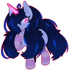 Size: 2400x2500 | Tagged: safe, artist:ephemilie, oc, oc only, oc:ephemilie, pony, unicorn, blue mane, clothes, glowing, glowing eyes, glowing horn, high res, horn, pigtails, simple background, solo, stockings, thigh highs, transparent background, twintails