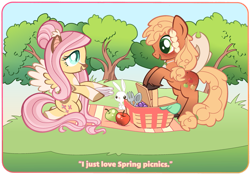 Size: 1069x748 | Tagged: safe, artist:primrosepaper, angel bunny, applejack, fluttershy, earth pony, pegasus, pony, rabbit, g4, alternate design, alternate hairstyle, anatomically incorrect, animal, apple, basket, bipedal, body markings, coat markings, colored wings, coloring page, cute, cute little fangs, ear tufts, facial markings, fangs, female, food, fork, grapes, hair bun, hat off, herbivore, incorrect leg anatomy, male, mare, pale belly, picnic, picnic basket, picnic blanket, plate, reference in the description, socks (coat markings), spoon, spread wings, trio, two toned wings, unshorn fetlocks, wings