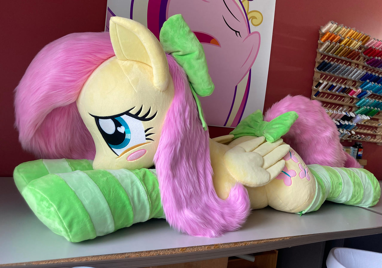 [clothes,cute,fluttershy,heart,heart eyes,irl,pegasus,photo,plushie,pony,prone,safe,socks,solo,wingding eyes,lying down,shyabetes,artist:qtpony,sploot]