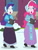 Size: 507x667 | Tagged: safe, artist:robukun, pinkie pie, rarity, human, undead, zombie, equestria girls, g4, caroling, clothes, derp, dress, duo, long dress, long skirt, skirt, victorian, victorian dress, victorian rarity