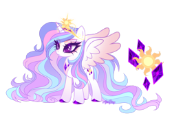 Size: 1920x1319 | Tagged: safe, artist:afterglory, oc, oc only, alicorn, changepony, hybrid, pony, crown, female, interspecies offspring, jewelry, mare, offspring, parent:princess celestia, parent:thorax, parents:thoralestia, regalia, simple background, solo, transparent background
