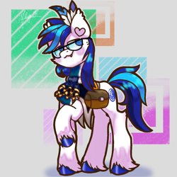 Size: 1080x1080 | Tagged: safe, artist:flower-black, oc, oc:scout centurion, earth pony, pony, bag, clothes, feather, feather in hair, glasses, raised hoof