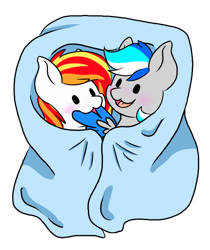 Size: 1836x2190 | Tagged: safe, artist:noxi1_48, oc, oc only, oc:diamond sun, oc:hawker hurricane, pegasus, pony, daily dose of friends, blanket, colored wings, duo, simple background, transparent background, two toned wings, wings