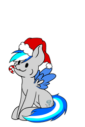 Size: 2000x3000 | Tagged: safe, artist:noxi1_48, oc, oc only, oc:hawker hurricane, pegasus, pony, daily dose of friends, candy, candy cane, christmas, colored wings, food, hat, high res, holiday, santa hat, simple background, sitting, solo, transparent background, two toned wings, wings