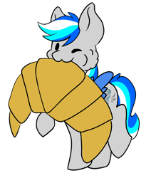 Size: 1628x1923 | Tagged: safe, artist:noxi1_48, oc, oc only, oc:hawker hurricane, pegasus, pony, daily dose of friends, bread, colored wings, croissant, food, giant food, herbivore, simple background, solo, transparent background, two toned wings, wings