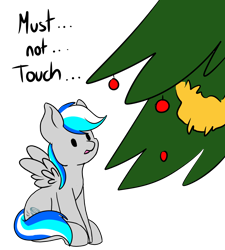 Size: 1408x1564 | Tagged: safe, artist:noxi1_48, oc, oc only, oc:hawker hurricane, pegasus, pony, daily dose of friends, christmas, christmas tree, holiday, simple background, sitting, solo, transparent background, tree